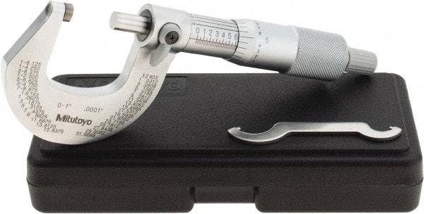 Mitutoyo - 0 to 1" Range, 0.0001" Graduation, Mechanical Outside Micrometer - Ratchet Stop Thimble, Accurate to 0.0001" - Industrial Tool & Supply