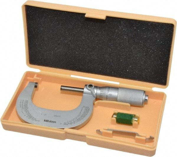 Mitutoyo - 1 to 2" Range, 0.0001" Graduation, Mechanical Outside Micrometer - Friction Thimble, Accurate to 0.0001" - Industrial Tool & Supply