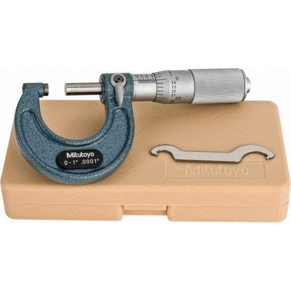 Mitutoyo - 0 to 1" Range, 0.0001" Graduation, Mechanical Outside Micrometer - Friction Thimble, Accurate to 0.0001" - Industrial Tool & Supply