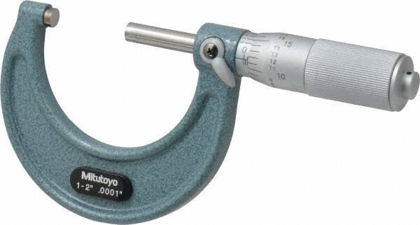 Mitutoyo - 1 to 2" Range, 0.0001" Graduation, Mechanical Outside Micrometer - Friction Thimble, Accurate to 0.0001" - Industrial Tool & Supply