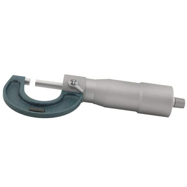 Mitutoyo - 0 to 25mm Range, 0.01mm Graduation, Mechanical Outside Micrometer - Ratchet Stop Thimble, Accurate to 0.0001" - Industrial Tool & Supply