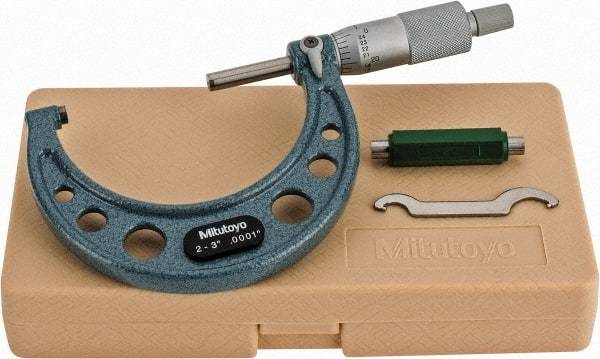Mitutoyo - 2 to 3" Range, 0.0001" Graduation, Mechanical Outside Micrometer - Ratchet Stop Thimble, Accurate to 0.0001" - Industrial Tool & Supply