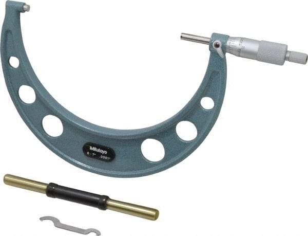 Mitutoyo - 6 to 7" Range, 0.0001" Graduation, Mechanical Outside Micrometer - Ratchet Stop Thimble, Accurate to 0.0002" - Industrial Tool & Supply