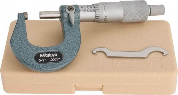 Mitutoyo - 0 to 1" Range, 0.0001" Graduation, Mechanical Outside Micrometer - Ratchet Stop Thimble, Accurate to 0.0001" - Industrial Tool & Supply