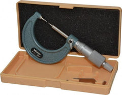 Mitutoyo - 1 Inch, 38mm Throat Depth, Ratchet Stop, Mechanical Point Micrometer - Accurate Up to 0.00015 Inch, 0.001 Inch Graduation, 0.5039 Inch Point Length, 15° Point Angle, 18mm Head Diameter, 6.35mm Spindle Diameter - Industrial Tool & Supply