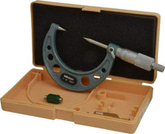 Mitutoyo - 1 to 2 Inch, 49mm Throat Depth, Ratchet Stop, Mechanical Point Micrometer - Accurate Up to 0.00015 Inch, 0.001 Inch Graduation, 0.5039 Inch Point Length, 30° Point Angle, 18mm Head Diameter, 6.35mm Spindle Diameter - Industrial Tool & Supply