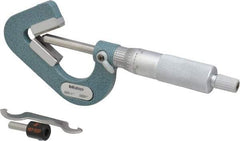 Mitutoyo - 0.09 to 1 Inch Measurement, 0.0001 Inch Graduation, Accuracy Up to 0.0002 Inch, 3 Flutes Measured, Ratchet Stop Thimble, Mechanical V Anvil Micrometer - Satin Chrome Finish, Carbide - Industrial Tool & Supply