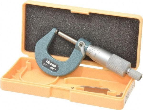 Mitutoyo - 1 Inch Max Measurement, 0.0001 Inch Graduation, Spherical Face Micrometer - Accuracy Up to 0.0002 Inch, Mechanical Operation, Ratchet Stop Thimble, Ball - Industrial Tool & Supply