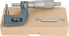 Mitutoyo - 1 Inch Measurement Range, 0.0001 Inch Graduation, Barrel Anvil, Ratchet Stop Thimble, Mechanical Tube Micrometer - Accurate Up to 0.0002 Inch, Carbide, Includes Plastic Case - Industrial Tool & Supply