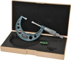 Mitutoyo - 1" to 2" Mechanical Hammertone Green Coated Blade Micrometer - 0.0002" Accuracy, 0.0001" Graduation, 0.75mm Blade Thickness, Ratchet Stop Thimble - Industrial Tool & Supply