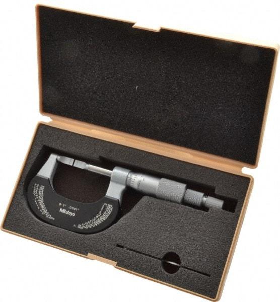 Mitutoyo - 0" to 1" Mechanical Baked Enamel Coated Blade Micrometer - 0.0002" Accuracy, 0.0001" Graduation, 0.4mm Blade Thickness, Ratchet Stop Thimble - Industrial Tool & Supply