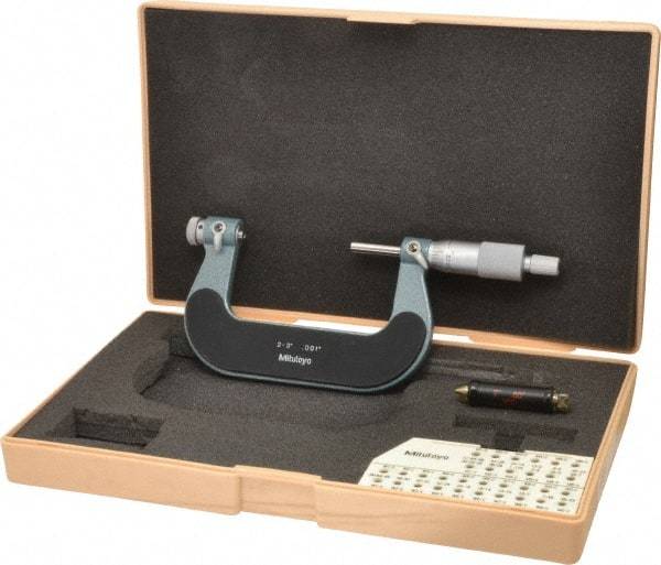 Mitutoyo - 2 to 3" Range, Mechanical Screw Thread Micrometer - Ratchet Stop Thimble, 0.001" Graduation, 0.0002" Accuracy - Industrial Tool & Supply