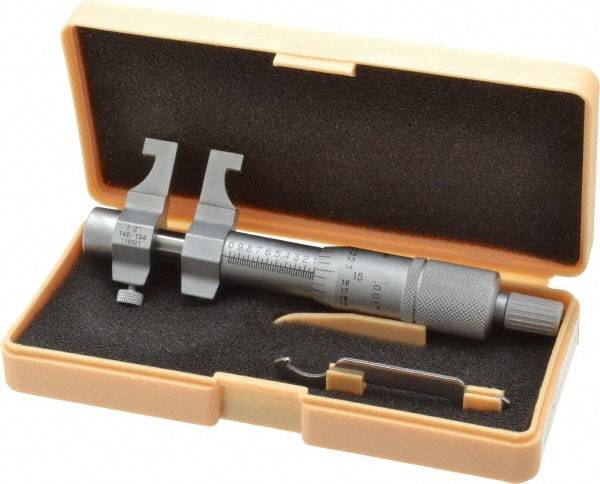 Mitutoyo - 1 to 2 Inch Range, Carbide Satin Chrome Coated, Mechanical Inside Caliper Micrometer - 0.001 Inch Graduation, 0.0003 Inch Accuracy - Industrial Tool & Supply
