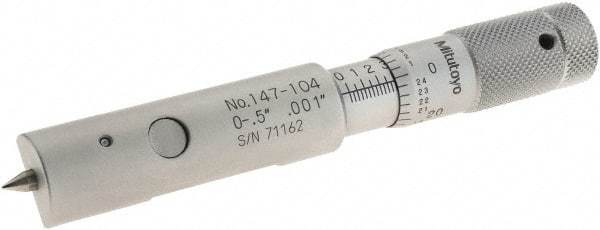 Mitutoyo - 0 to 0.5 Inch Measurement Range, 0.001 Inch Graduation, Accuracy up to 0.0001 Inch, Steel, Mechanical Can Seam Micrometer - 15mm Head Diameter, 5mm Throat Depth, Flat Spindle, Includes Carton Case - Industrial Tool & Supply