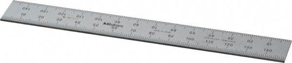 Mitutoyo - 150mm Long, 0.5, 1mm Graduation, Rigid Stainless Steel Rule - Metric Graduation Style, 19.05mm Wide, Silver, Satin Chrome Finish - Industrial Tool & Supply