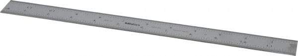 Mitutoyo - 12" Long, 1/100, 1/64, 1/50, 1/32" Graduation, Rigid Stainless Steel Rule - 16R Graduation Style, 1" Wide, Silver, Satin Chrome Finish - Industrial Tool & Supply