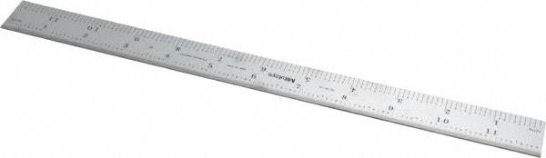 Mitutoyo - 12" Long, 1/100, 1/64, 1/32, 1/10" Graduation, Rigid Stainless Steel Rule - 5R Graduation Style, 1" Wide, Silver, Satin Chrome Finish - Industrial Tool & Supply