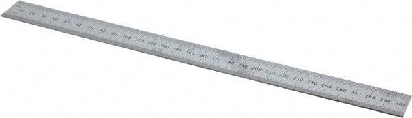 Mitutoyo - 12" Long, 1/64, 1/32" and 0.5, 1mm Graduation, Rigid Stainless Steel Rule - English/Metric Graduation Style, 1" Wide, Silver, Satin Chrome Finish - Industrial Tool & Supply