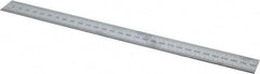 Mitutoyo - 12" Long, 1/64, 1/32" and 0.5, 1mm Graduation, Rigid Stainless Steel Rule - English/Metric Graduation Style, 1" Wide, Silver, Satin Chrome Finish - Industrial Tool & Supply