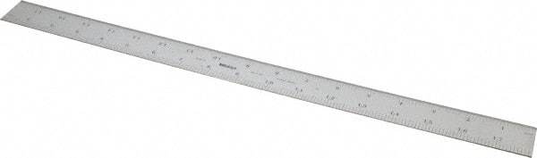 Mitutoyo - 18" Long, 1/100, 1/64, 1/32, 1/10" Graduation, Rigid Stainless Steel Rule - 5R Graduation Style, 1-3/16" Wide, Silver, Satin Chrome Finish - Industrial Tool & Supply