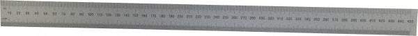 Mitutoyo - 18" Long, 1/64, 1/32" and 0.5, 1mm Graduation, Rigid Stainless Steel Rule - English/Metric Graduation Style, 1-3/16" Wide, Silver, Satin Chrome Finish - Industrial Tool & Supply