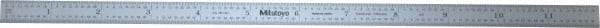 Mitutoyo - 12" Long, 1/64, 1/32, 1/16, 1/8" Graduation, Flexible Stainless Steel Rule - 4R Graduation Style, 1/2" Wide, Silver, Satin Chrome Finish - Industrial Tool & Supply