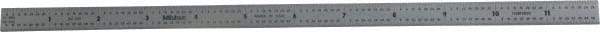 Mitutoyo - 12" Long, 1/64, 1/32" and 0.5, 1mm Graduation, Flexible Stainless Steel Rule - English/Metric Graduation Style, 1/2" Wide, Silver, Satin Chrome Finish - Industrial Tool & Supply