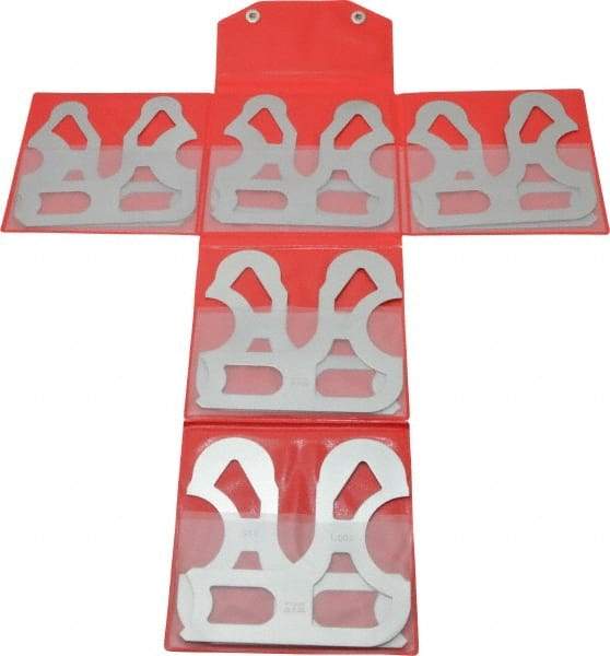 Mitutoyo - 10 Piece, 0.55 to 1 Inch Radius, Stainless Steel Radius Gage Set - Satin Chrome Coated - Industrial Tool & Supply