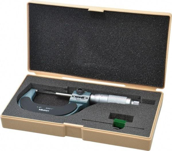 Mitutoyo - 1 to 2" Range, 0.0001" Graduation, Mechanical Outside Micrometer - Friction Thimble, Accurate to 0.0001", Digital Counter - Industrial Tool & Supply