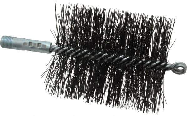Schaefer Brush - 4-1/2" Brush Length, 3-3/4" Diam, Double Stem, Double Spiral Tube Brush - 7-1/2" Long, Tempered Steel Wire, 1/4" NPT Male Connection - Industrial Tool & Supply