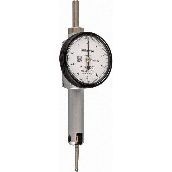 Mitutoyo - 0.01 Inch Range, 0.0001 Inch Dial Graduation, Horizontal Dial Test Indicator - 1.27 Inch White Dial, 0-5-0 Dial Reading, Accurate to 0.0002 Inch - Industrial Tool & Supply