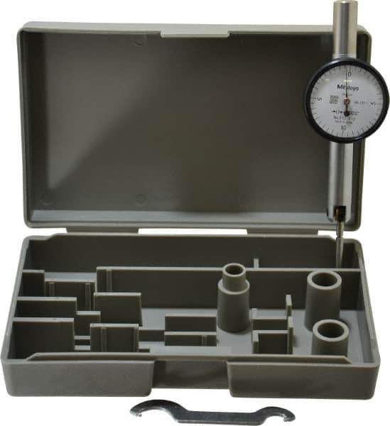 Mitutoyo - 0.02 Inch Range, 0.0005 Inch Dial Graduation, Horizontal Dial Test Indicator - 1.27 Inch White Dial, 0-10-0 Dial Reading, Accurate to 0.0005 Inch - Industrial Tool & Supply