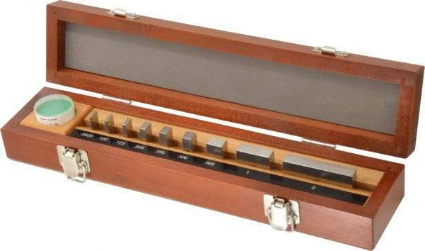 Mitutoyo - 9 Piece, 1/16 to 2", Grade AS-1, Steel Gage Block Set - Rectangular, 12µ (0.5-1"), 16µ (2"), 8µ (0.0625-0.4") Tolerance - Industrial Tool & Supply