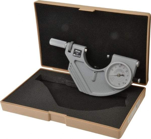 Mitutoyo - 1 to 2" Range, 0.0001" Graduation, Mechanical Outside Micrometer - Friction Thimble, Accurate to 0.00005" - Industrial Tool & Supply