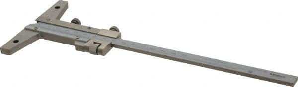 Mitutoyo - 0 to 150mm Measurement Range, 260mm Rule Length, 4 Inch Base Length, Vernier Depth Gage - 0.02mm Graduation, Accurate to 0.03mm, Stainless Steel, Satin Chrome Coated - Industrial Tool & Supply