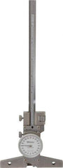 Mitutoyo - 0 to 6 Inch Range, Stainless Steel, White Dial Depth Gage - 0.001 Inch Graduation, 0.001 Inch Accuracy, 4 Inch Base Measuring Length - Industrial Tool & Supply
