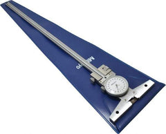 Mitutoyo - 0 to 12 Inch Range, Stainless Steel, White Dial Depth Gage - 0.0015 Inch Graduation, 0.0015 Inch Accuracy, 4 Inch Base Measuring Length - Industrial Tool & Supply