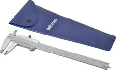Mitutoyo - 0 to 6" Stainless Steel Vernier Caliper - 1/128" Graduation, 40mm Jaw Depth, 0.0015" Accuracy, Includes Depth Measurement Rod & Inside Diam Jaws - Industrial Tool & Supply