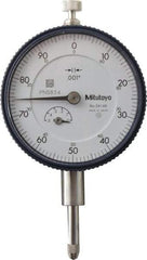 Mitutoyo - 1/2" Range, 0-100 Dial Reading, 0.001" Graduation Dial Drop Indicator - 2-1/4" Dial, 0.1" Range per Revolution, 0.001" Accuracy, Revolution Counter - Industrial Tool & Supply