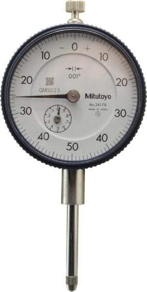 Mitutoyo - 1" Range, 0-50-0 Dial Reading, 0.001" Graduation Dial Drop Indicator - 2-1/4" Dial, 0.1" Range per Revolution, 0.002" Accuracy, Revolution Counter - Industrial Tool & Supply