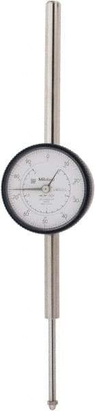 Mitutoyo - 2" Range, 0-100 Dial Reading, 0.001" Graduation Dial Drop Indicator - 2-3/16" Dial, 1" Range per Revolution, 0.003" Accuracy, Revolution Counter - Industrial Tool & Supply