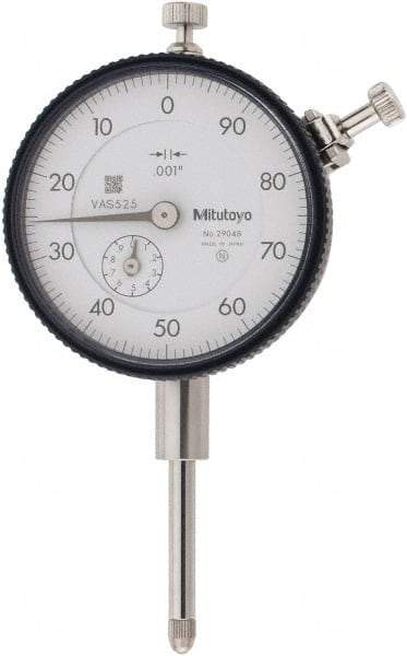 Mitutoyo - 1" Range, 100-0 Dial Reading, 0.001" Graduation Dial Drop Indicator - 2-1/4" Dial, 0.1" Range per Revolution, 0.002" Accuracy, Revolution Counter - Industrial Tool & Supply