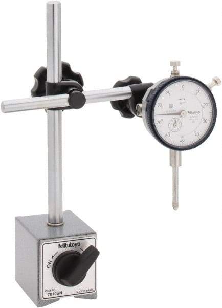 Mitutoyo - 0.001" Graduation, 1" Max Meas, 0-100 Dial Reading, Dial Indicator & Base Kit - 58mm Base Length x 50mm Base Width x 55mm Base Height - Industrial Tool & Supply