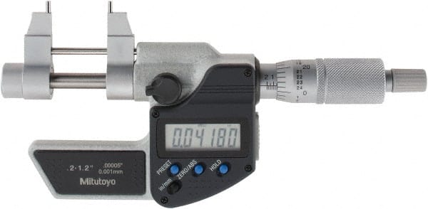 Mitutoyo - 0.2 to 1.2" Range, 0.00005" Resolution, Electronic Inside & Tubular Micrometer - Industrial Tool & Supply