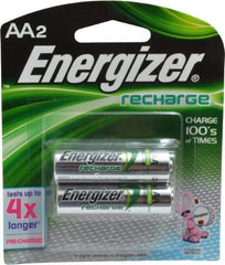 Energizer - Size AA, NiMH, 2 Pack, Standard Battery - 1.2 Volts, Flat Terminal, ANSI Regulated - Industrial Tool & Supply