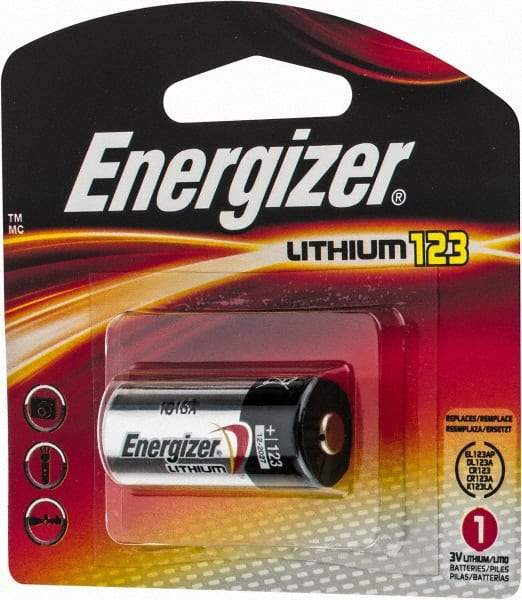 Energizer - Size 123, Lithium, Photo Battery - 3 Volts, Flat Terminal, CR17345, ANSI, IEC Regulated - Industrial Tool & Supply