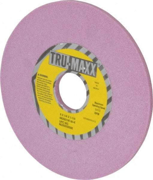 Tru-Maxx - 6" Diam x 1-1/4" Hole x 1/4" Thick, K Hardness, 60 Grit Surface Grinding Wheel - Aluminum Oxide, Type 1, Medium Grade, 5,410 Max RPM, Vitrified Bond, No Recess - Industrial Tool & Supply