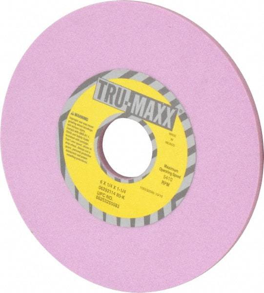 Tru-Maxx - 6" Diam x 1-1/4" Hole x 1/4" Thick, K Hardness, 80 Grit Surface Grinding Wheel - Aluminum Oxide, Type 1, Medium Grade, 5,410 Max RPM, Vitrified Bond, No Recess - Industrial Tool & Supply