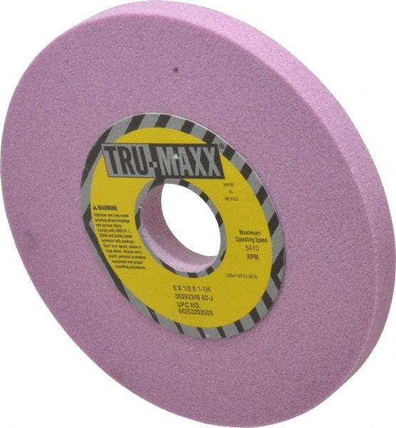 Tru-Maxx - 6" Diam x 1-1/4" Hole x 1/2" Thick, J Hardness, 60 Grit Surface Grinding Wheel - Aluminum Oxide, Type 1, Medium Grade, 5,410 Max RPM, Vitrified Bond, No Recess - Industrial Tool & Supply