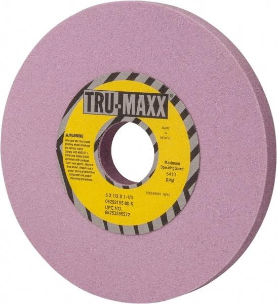 Tru-Maxx - 6" Diam x 1-1/4" Hole x 1/2" Thick, K Hardness, 80 Grit Surface Grinding Wheel - Aluminum Oxide, Type 1, Medium Grade, 5,410 Max RPM, Vitrified Bond, No Recess - Industrial Tool & Supply